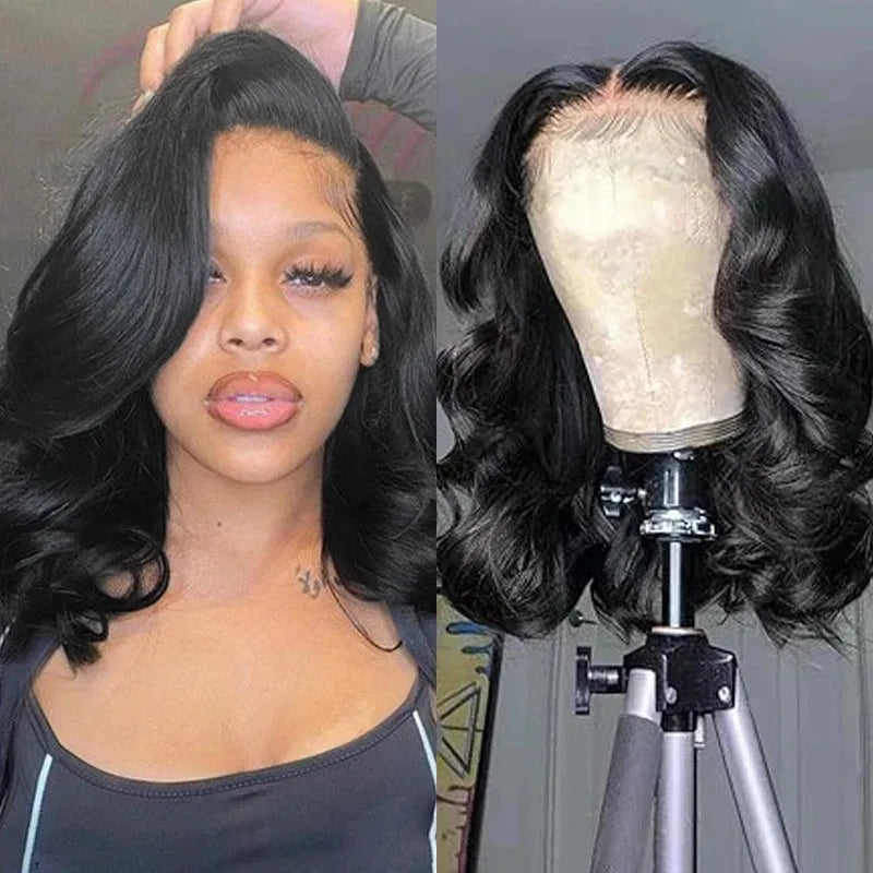 the ROSALINA - 200 Density Curly Bob 13x6 HD Transparent Body Wave Lace Frontal Wig, 100 Humano 13x4 Lace Front Wig For Women