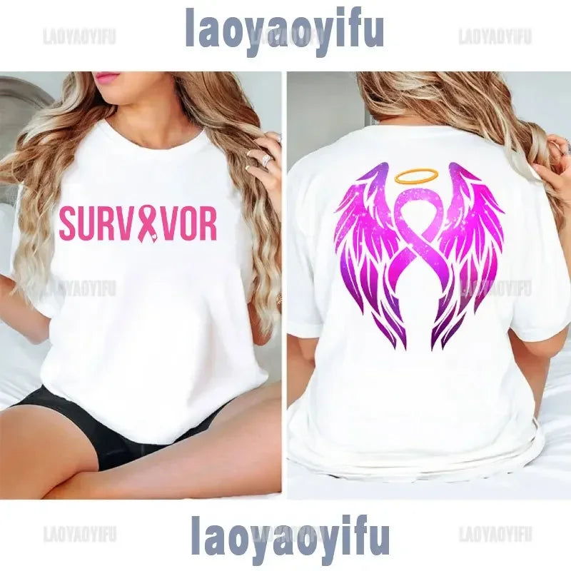 Pink Ribbon Woman Tshirt  Breast Cancer Awareness Go Pink for October Inspirational Quote FIGHT Survivor Gifts Graphic T Shirts