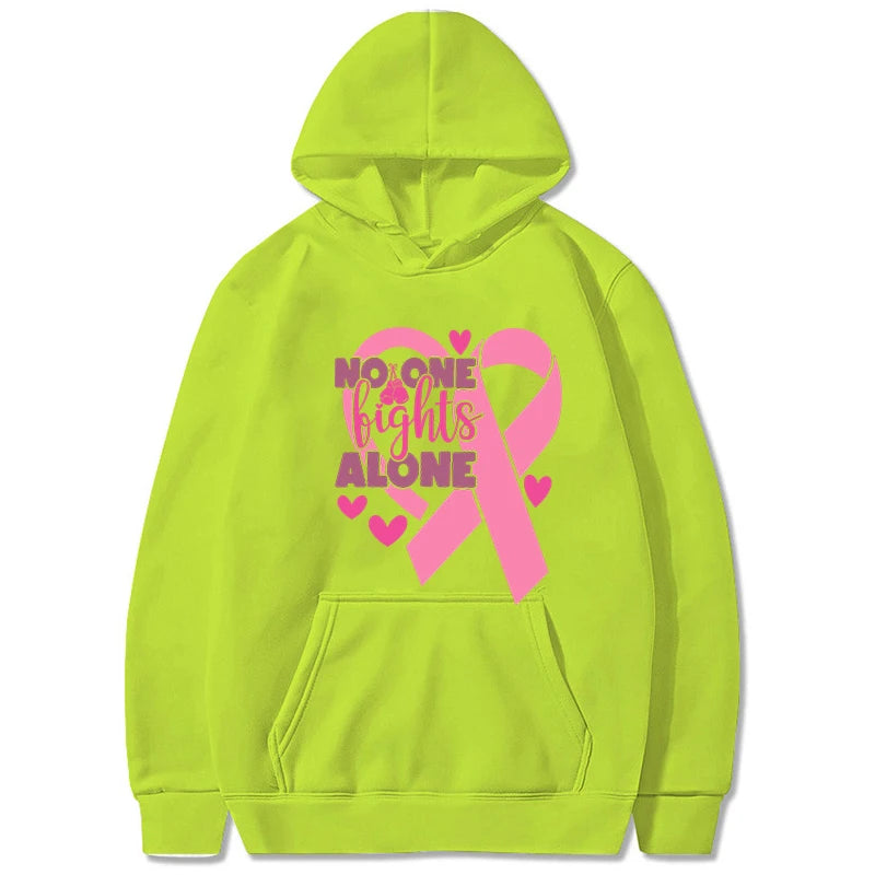 the STRONGER TOGETHER - Breast Cancer Awareness No One Fights Alone Letter Print Hoodies