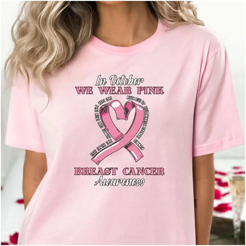 the DETERMINATION - In October We Wear Pink Breast Cancer Awareness T-Shirt Inspirational Quote Graphic Tee
