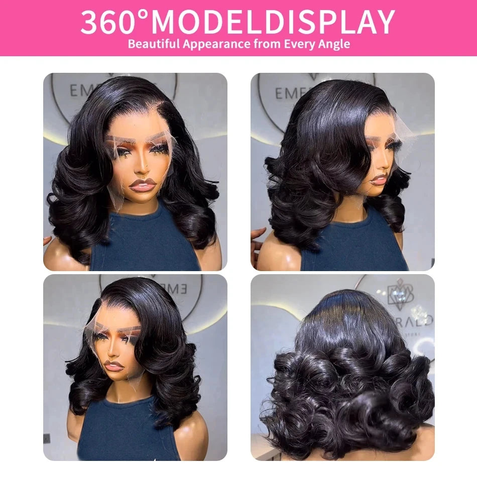 the BODY WAVE - Brazilian Body Wave Short Bob 13x4 13x6 HD Transparent Lace Front Human Hair Wigs, 5x5 High Density Pre-Plucked Lace Frontal Wig