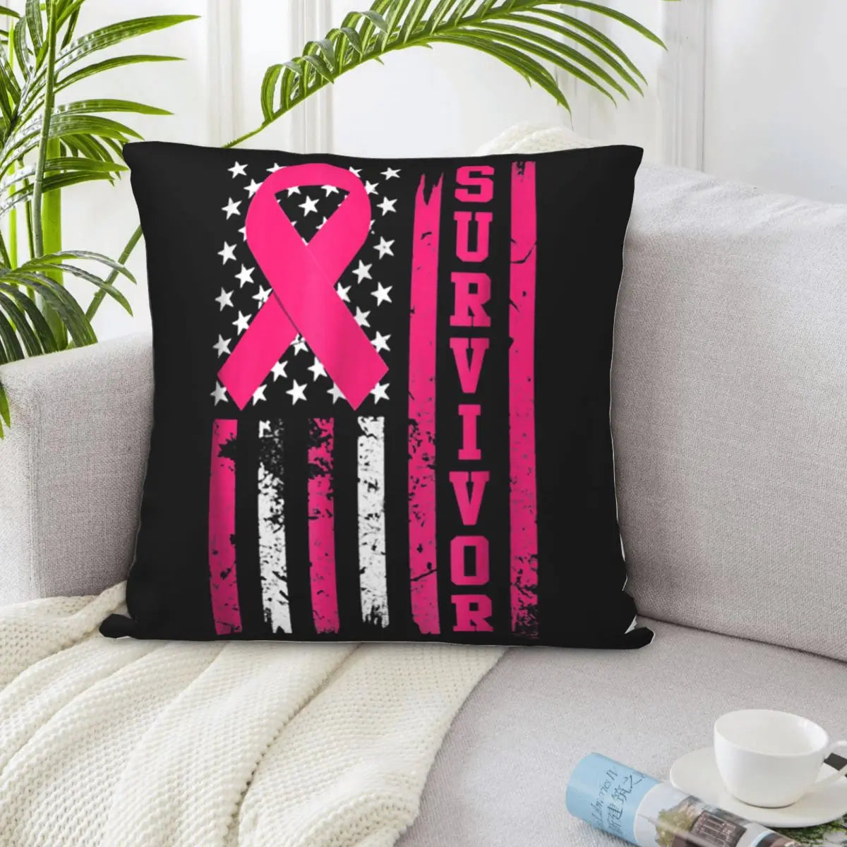the SURVIVOR PILLOWCASE - Breast Cancer Survivor Bold Pink Ribbon Pillowcase