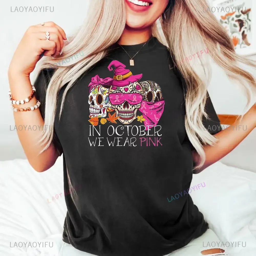 the SPOOKY HANDS - Skeleton Hands Pink Ribbon T-Shirt Breast Cancer Awareness