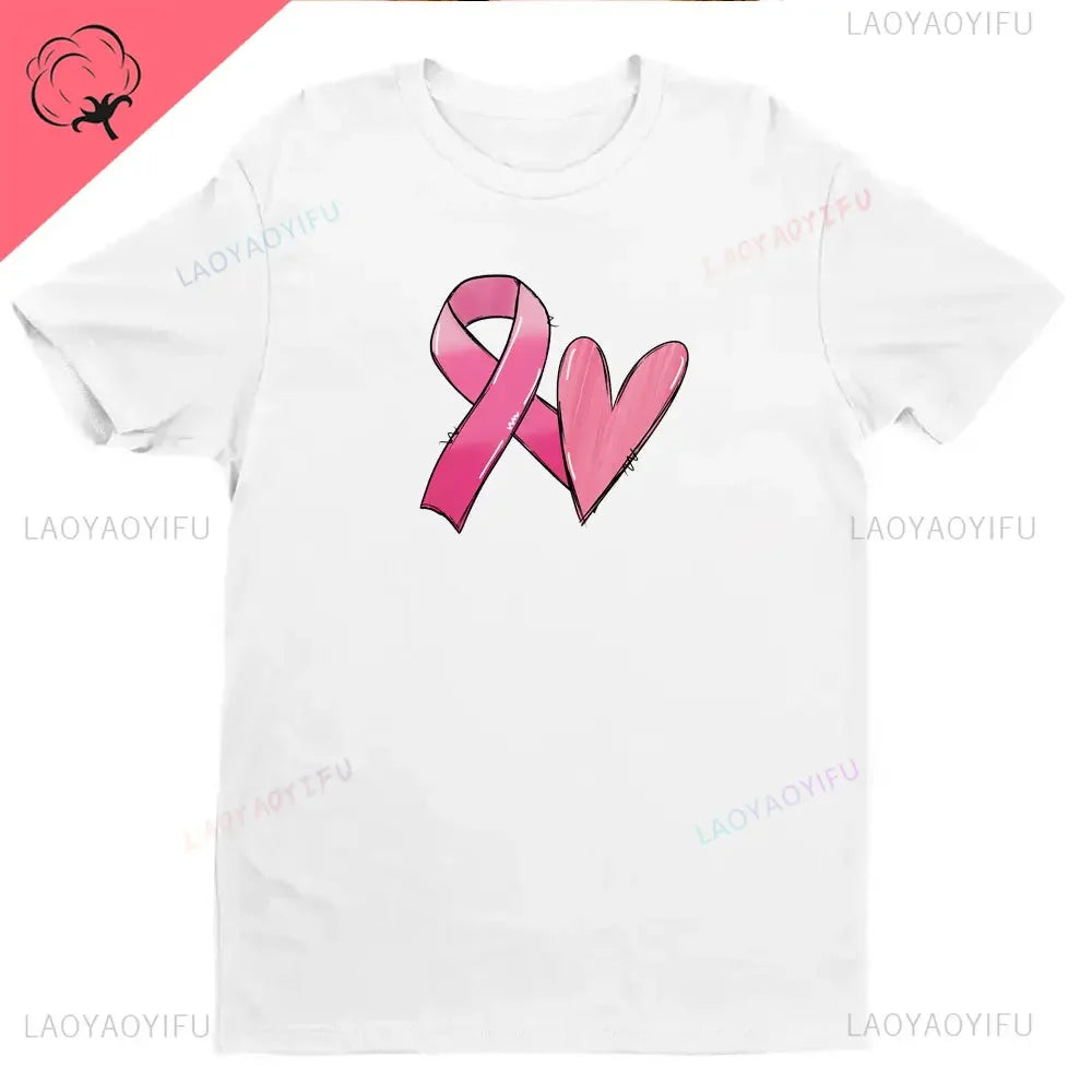Ribbon Print Breast Cancer Awareness Shirts Cancer Survivor Shirt Pink Ribbon Shirt Breast Cancer Awareness Gift Tees Cotton Tee