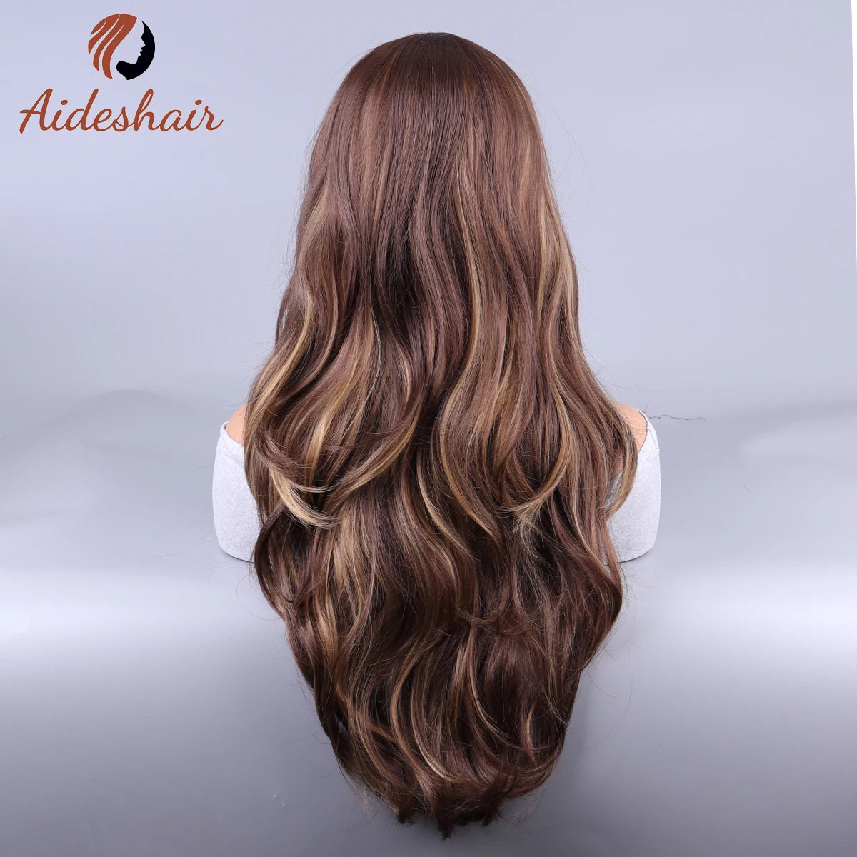 the BROOKE SHIELDS - Synthetic Wig European and American Mid-Section Curly Hair Wig, Female Hair Hanging Ear Highlights Fluffy Big Waves Mixed Brown