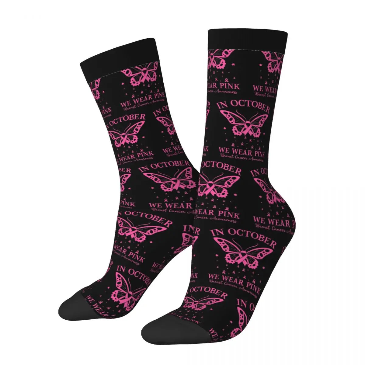 the IN OCTOBER - In October We Wear Pink Butterfly Breast Cancer Awareness Socks