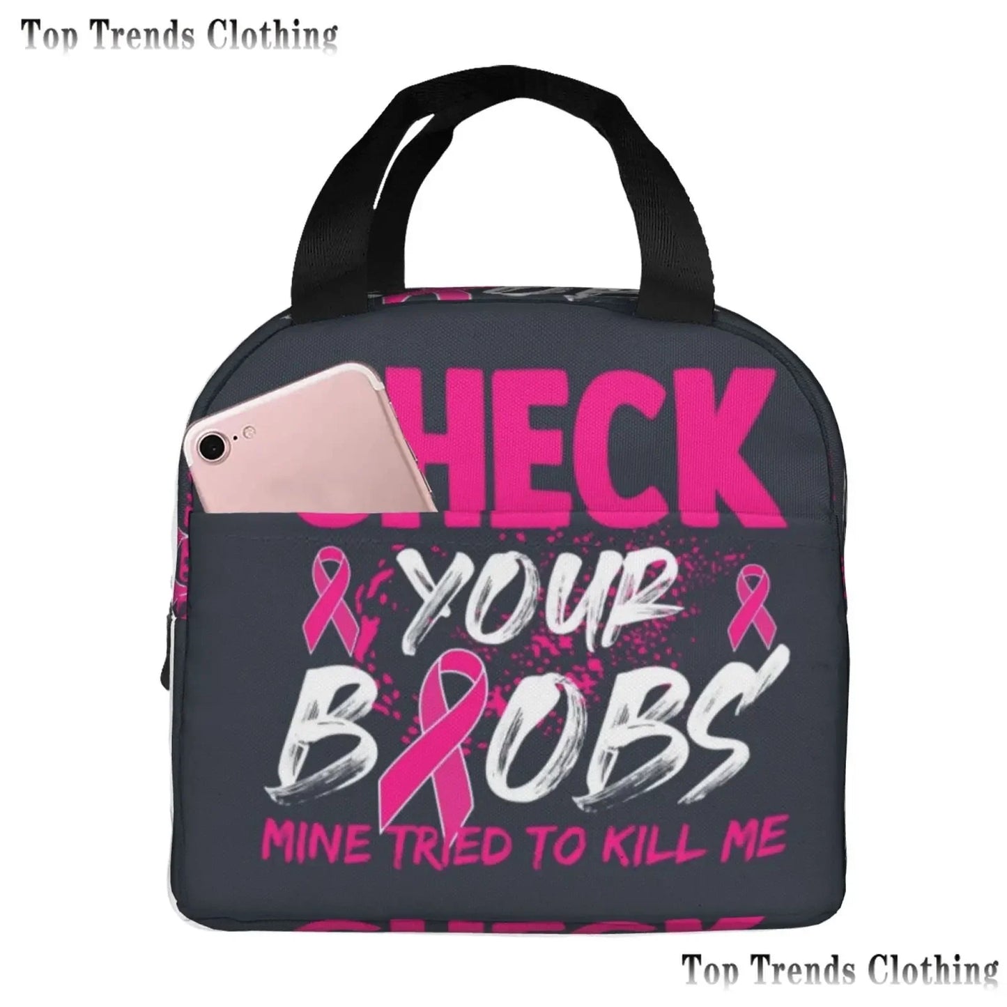 the BOOBIE BAG - Pink Ribbon Breast Cancer Awareness Flag Insulated Lunch Bag