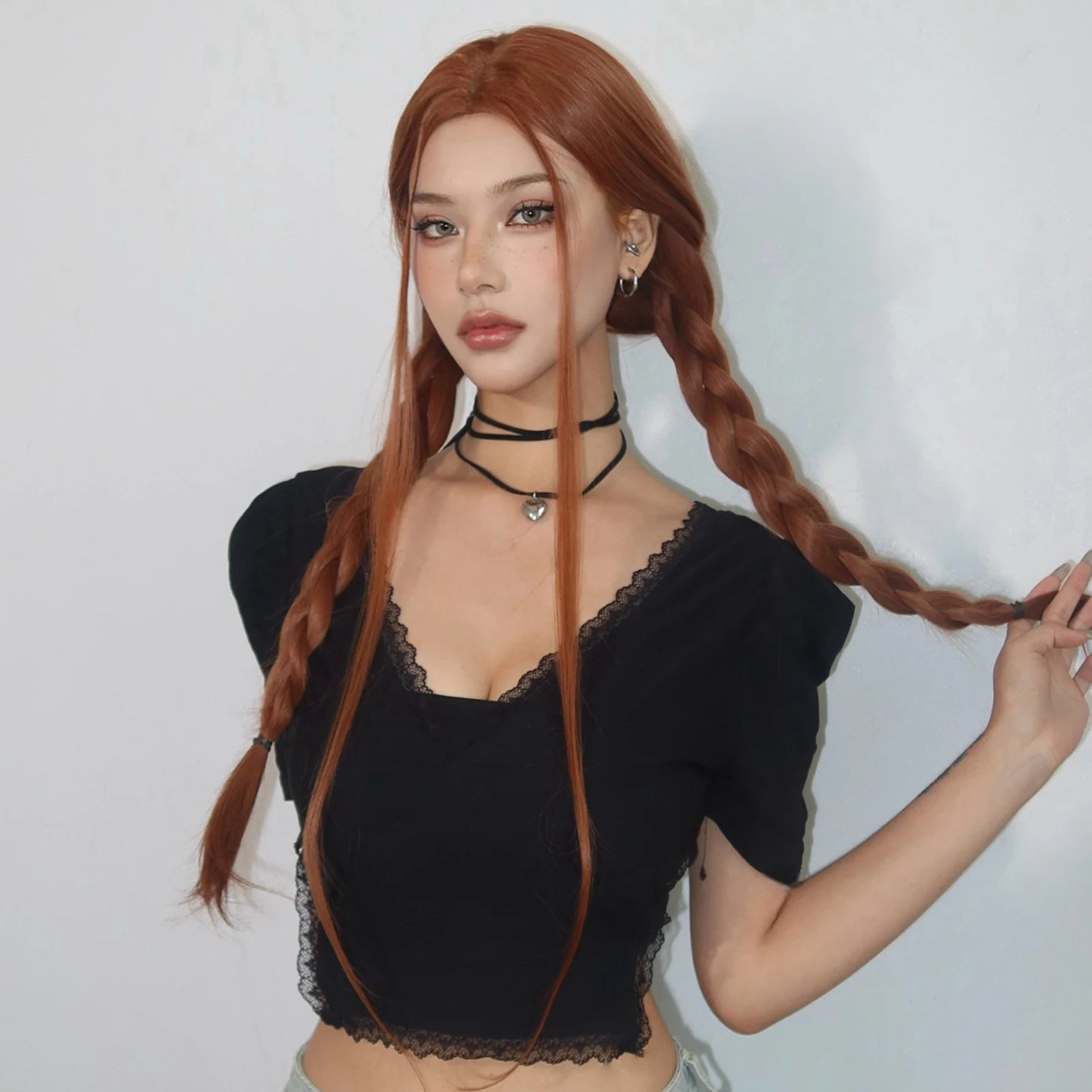the ANNIE - Copper Ginger Brown Long Straight Wig, Synthetic Women's Wigs Middle Part Cosplay Daily Use Natural Hair Heat Resistant Fibre