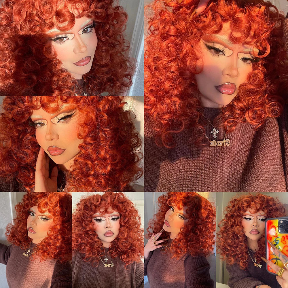 the CURLY SUE - Red Ginger Wig for Women, Long Curly Wave Wigs with Bangs, Copper Synthetic Wig, Natural Cosplay Party Heat Resistant Hair