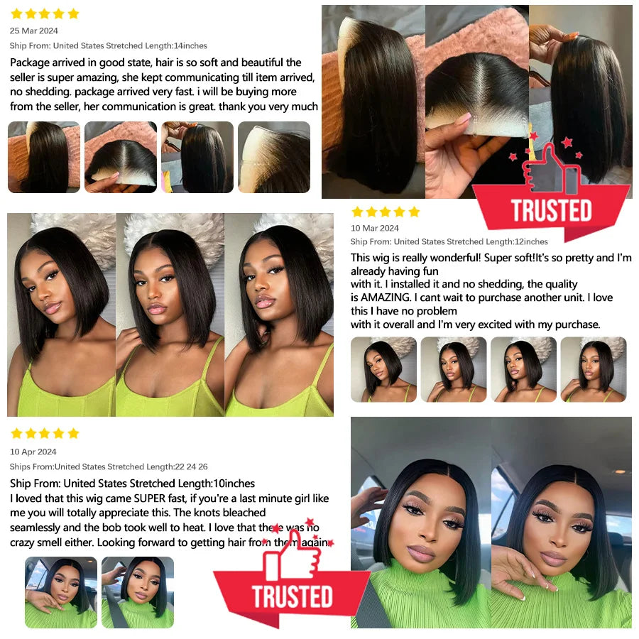 the CLEO - Glueless Bob Hair Wig, Human Hair Ready to Wear Straight Transparent 4x4 Lace Closure Wigs for Women, Glueless Wigs Human Hair