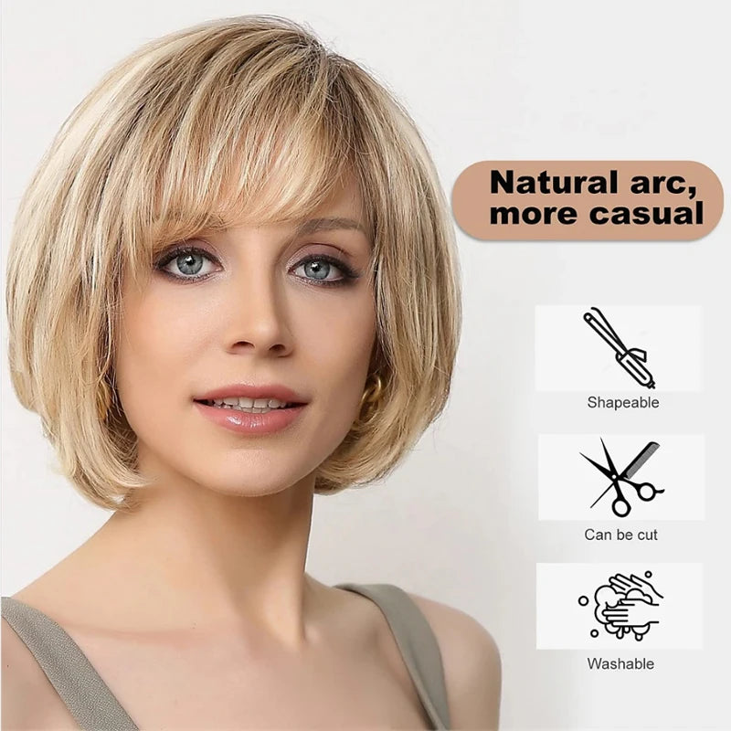 the MEGHAN - Synthetic Hair Short Layered Straight Blonde Wig for Women