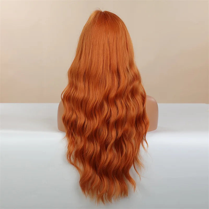 the GINGER - New Fashion Wig Female Long Curly Hair, Orange Big Wave Synthetic Fiber High Temperature Silk Wig - Full Head Cover