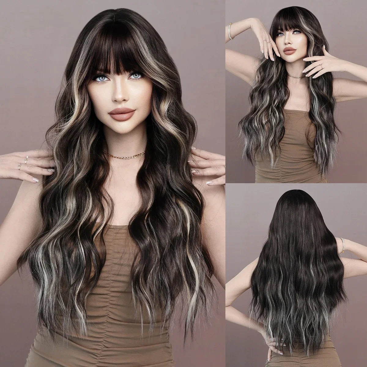 the GODDESS - Long Wavy Grey Purple Wig for Women, Cosplay Daily Party Overhead Dyeing Wavy Synthetic Heat-Resistant Wigs