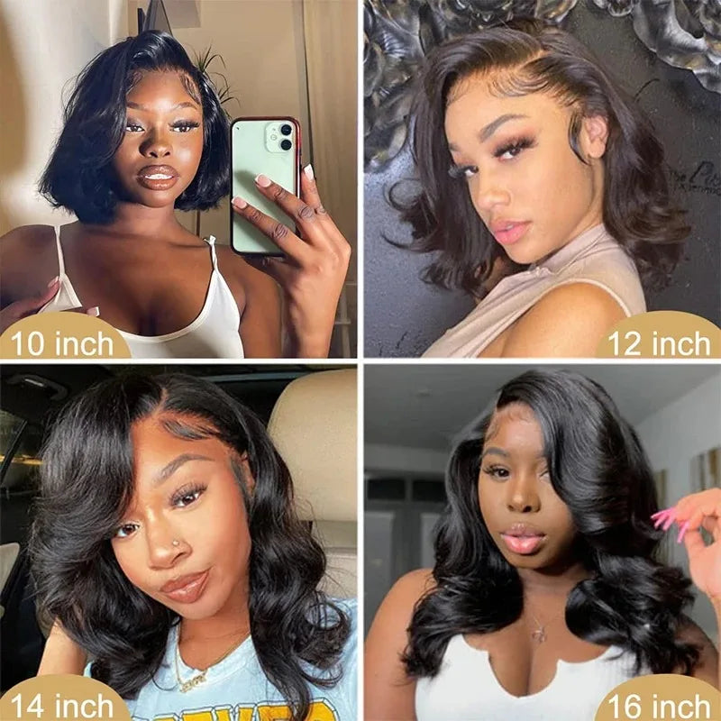the ROSALINA - 200 Density Curly Bob 13x6 HD Transparent Body Wave Lace Frontal Wig, 100 Humano 13x4 Lace Front Wig For Women