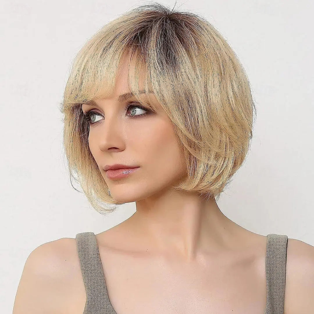 the MEGHAN - Synthetic Hair Short Layered Straight Blonde Wig for Women