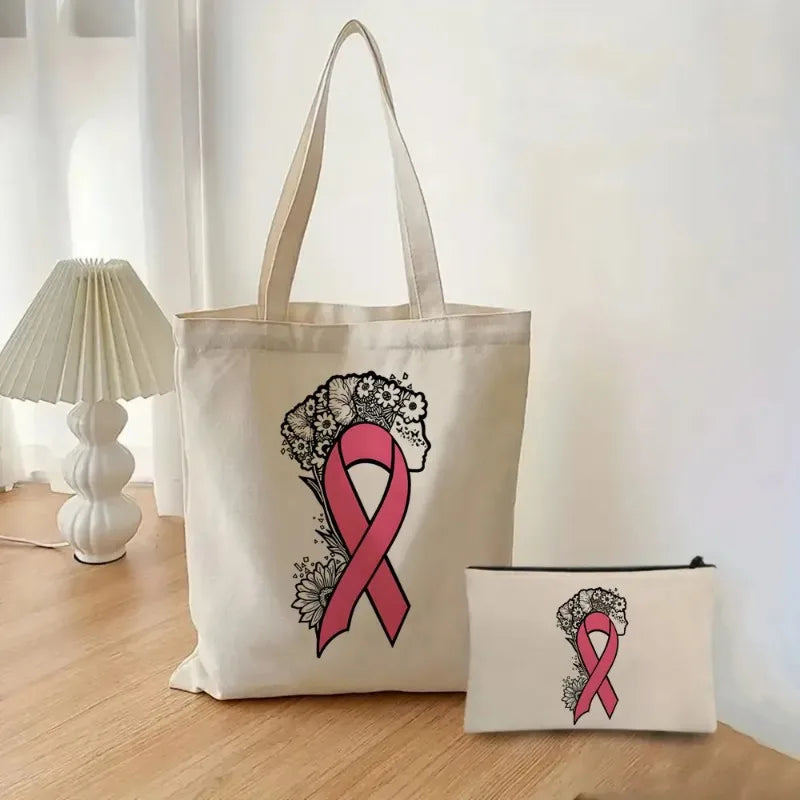 the TOTER - Pink Breast Cancer Awareness Printed Tote Women's Fashion