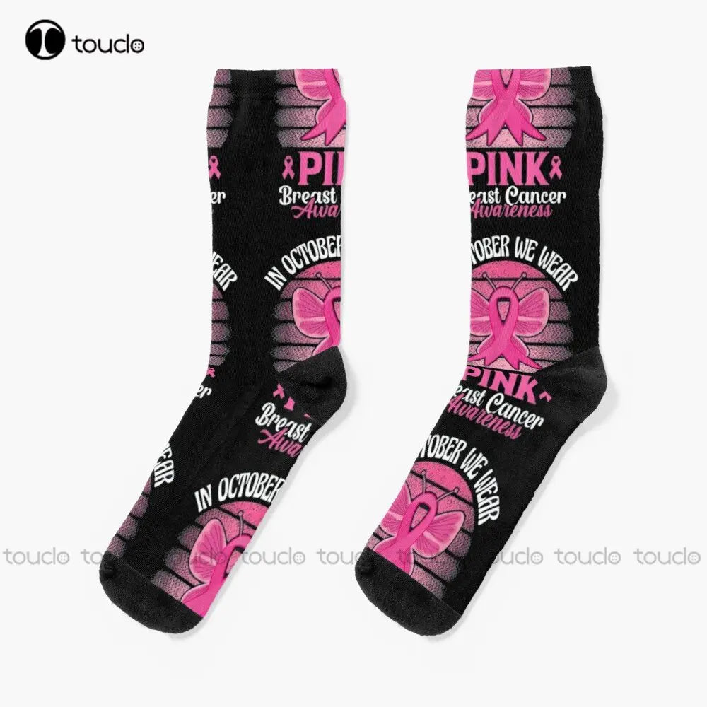 the PINK OCTOBER - In October We Wear Pink Football Breast Cancer Awareness Socks