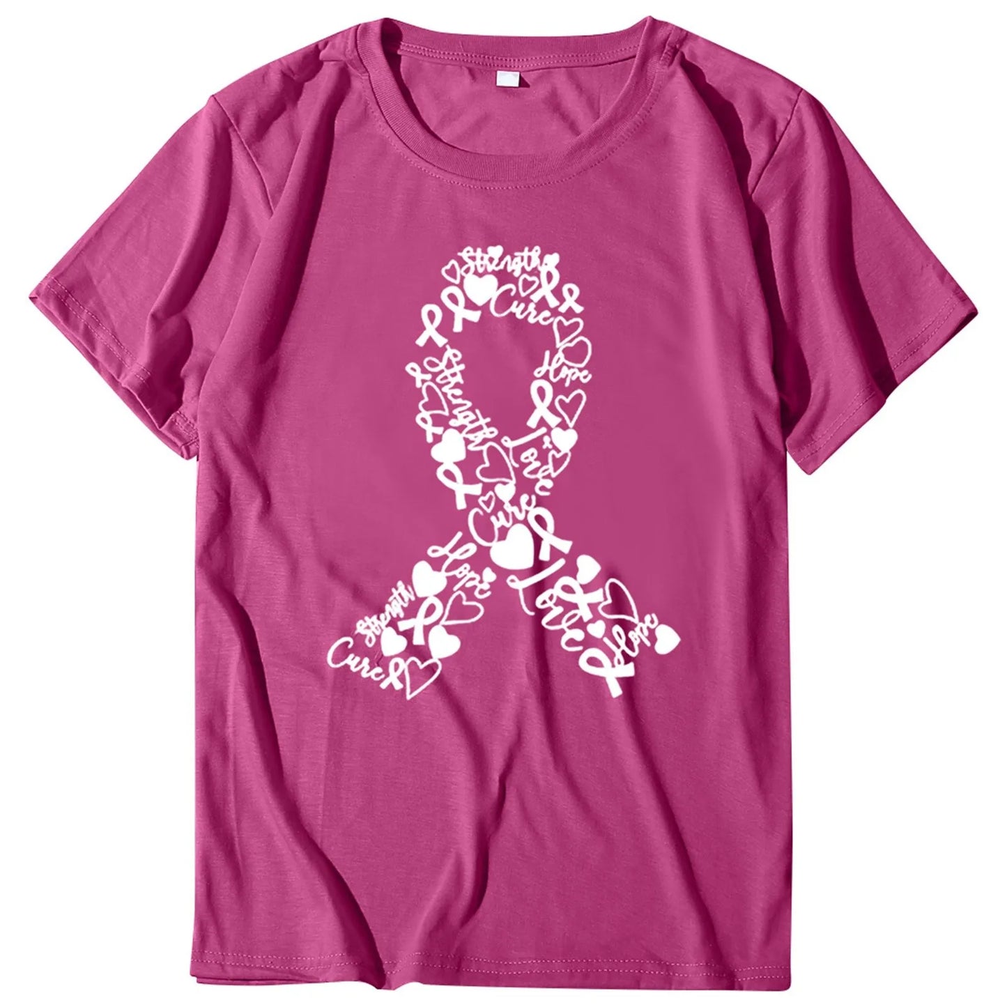 the LOVE RIBBON - Women Breast Cancer Print T-Shirt Short Sleeve Breast Cancer Awareness Tees Tops
