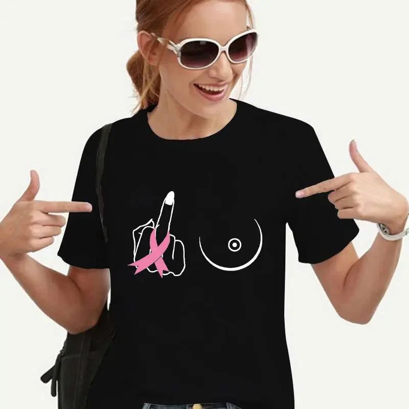the MIDDLE FINGER - Breast Cancer T-Shirt for Women Clothing Warrior Motivational Shirt