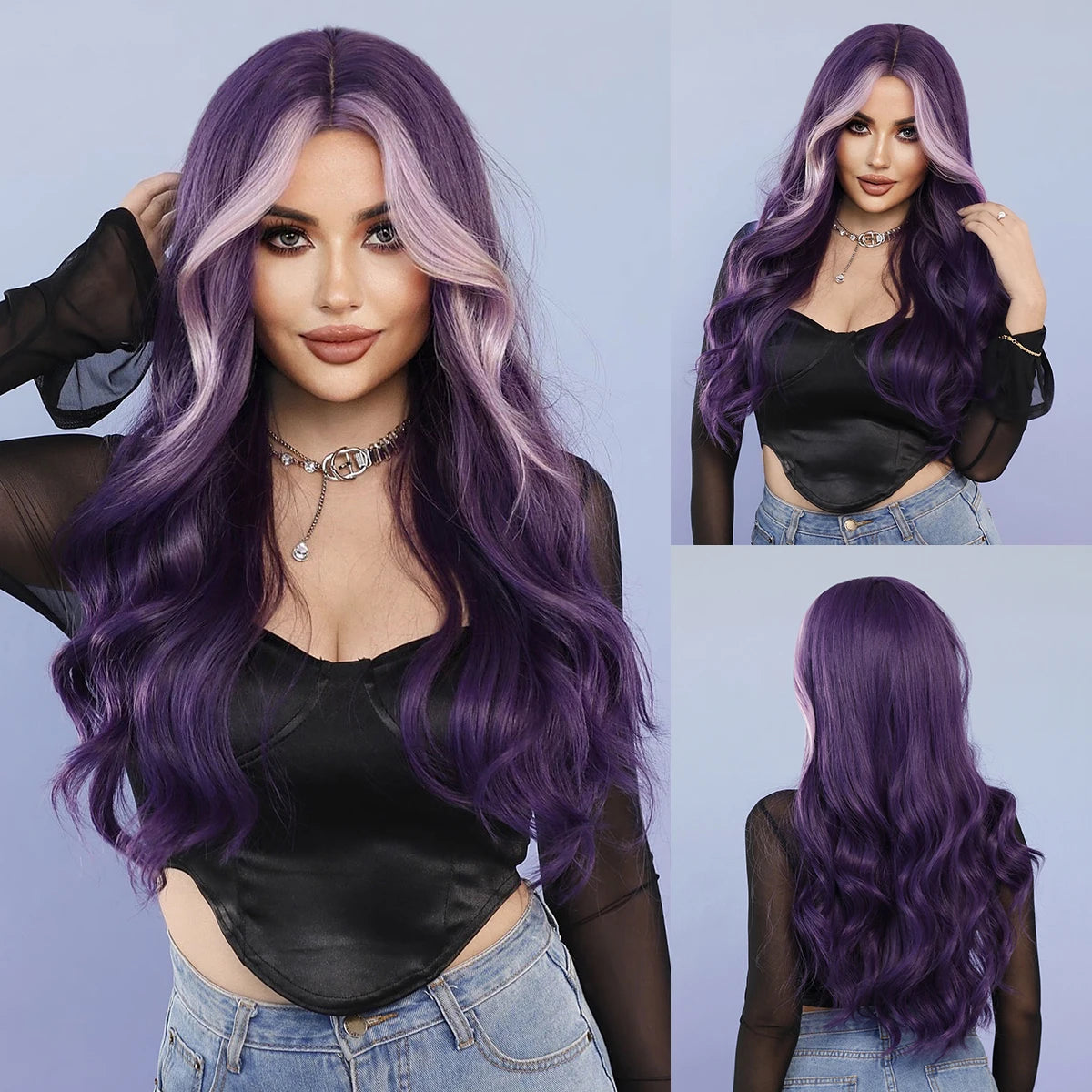 the X-WOMAN ROGUE - Layered Wig Synthetic Light Blue Wig for Women, Cosplay Resistant Fiber Highlight Blue Wavy Wigs with Fluffy Bangs