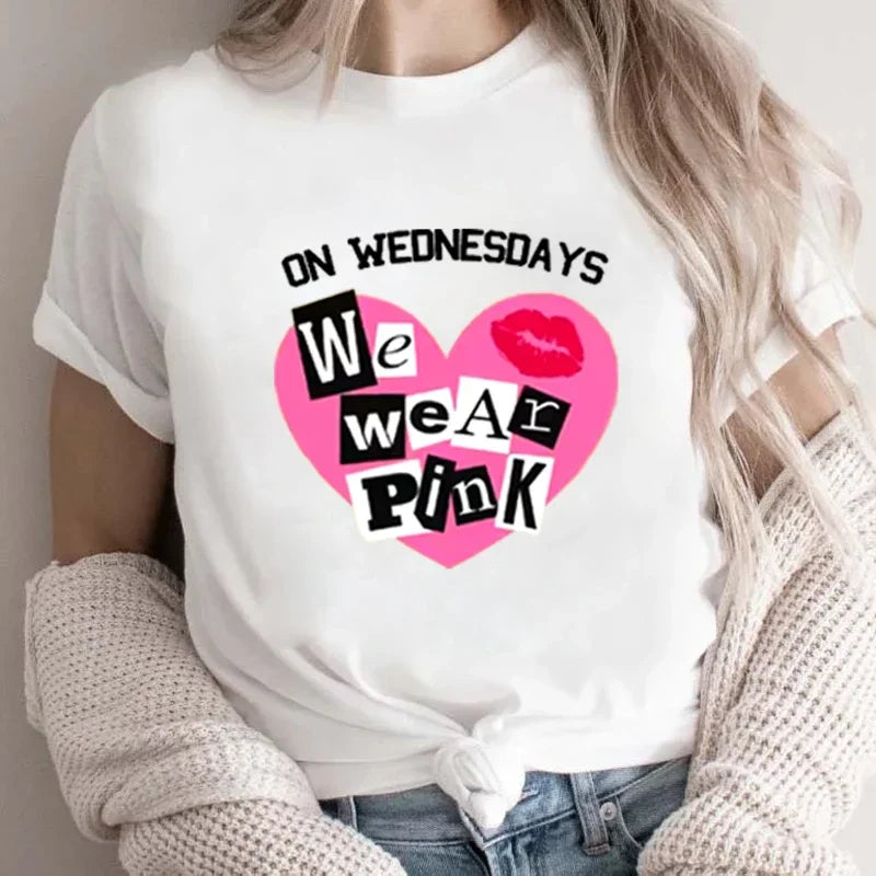 the PINK WEDNESDAYS - We Wear Pink Wednesday T-Shirts, Pink Wednesday T-Shirts, Breast Cancer Awareness Mean Girl Fashion Trends Hip Hop Rock Streetwear