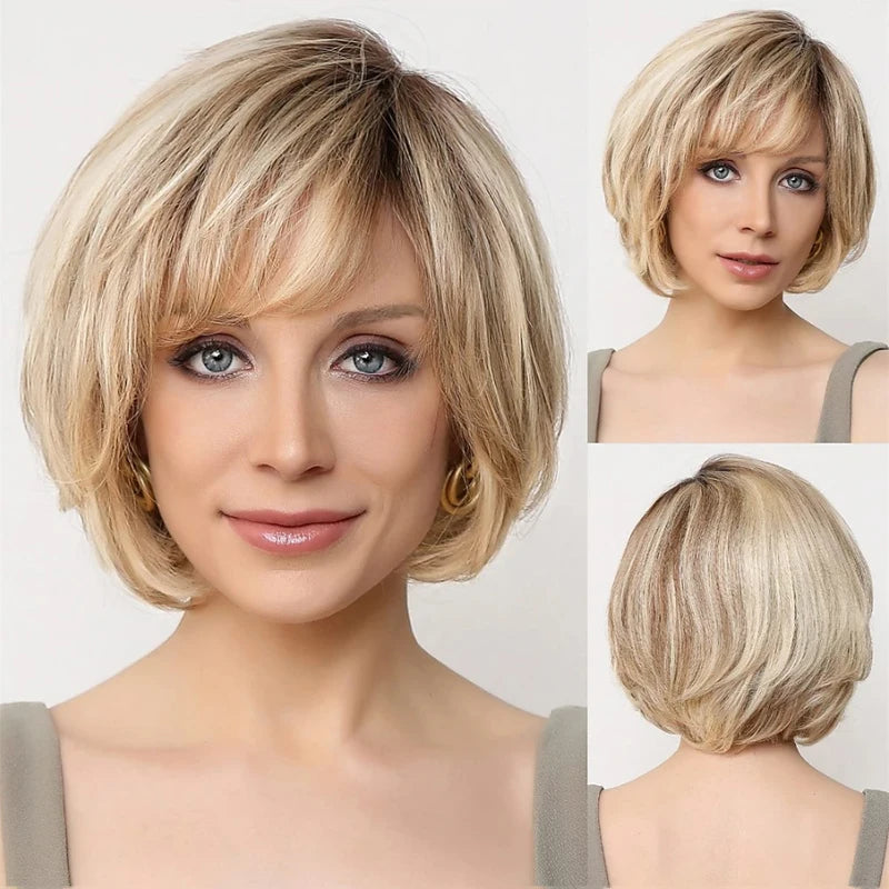 the MEGHAN - Synthetic Hair Short Layered Straight Blonde Wig for Women