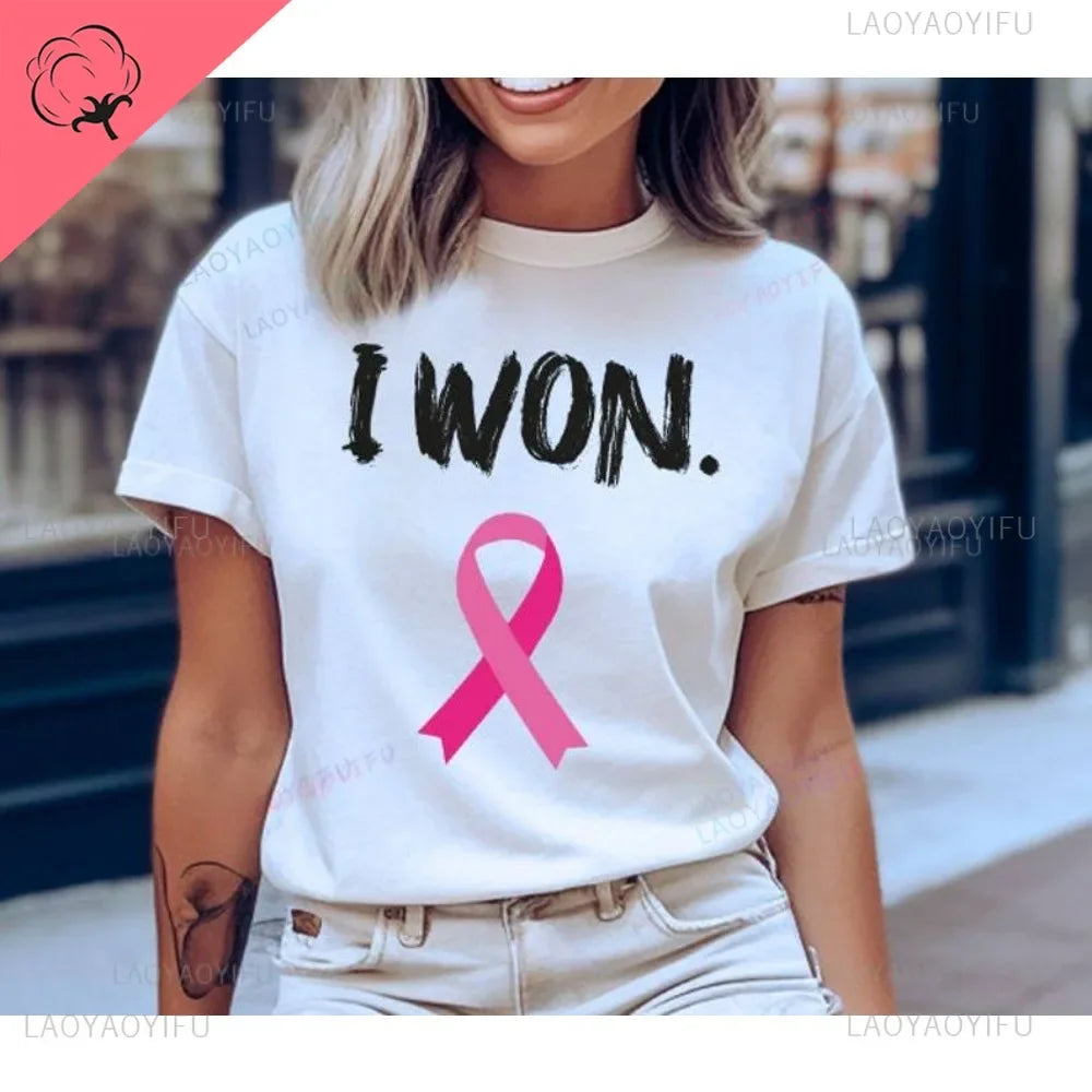 the I WON - Cancer Awareness Breast Cancer Pink Ribbon Shirt I Won T-Shirt