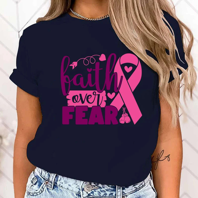 the FAITH OVER FEAR - Breast Cancer Awareness Faith Over Fear Graphic T-Shirt for Women