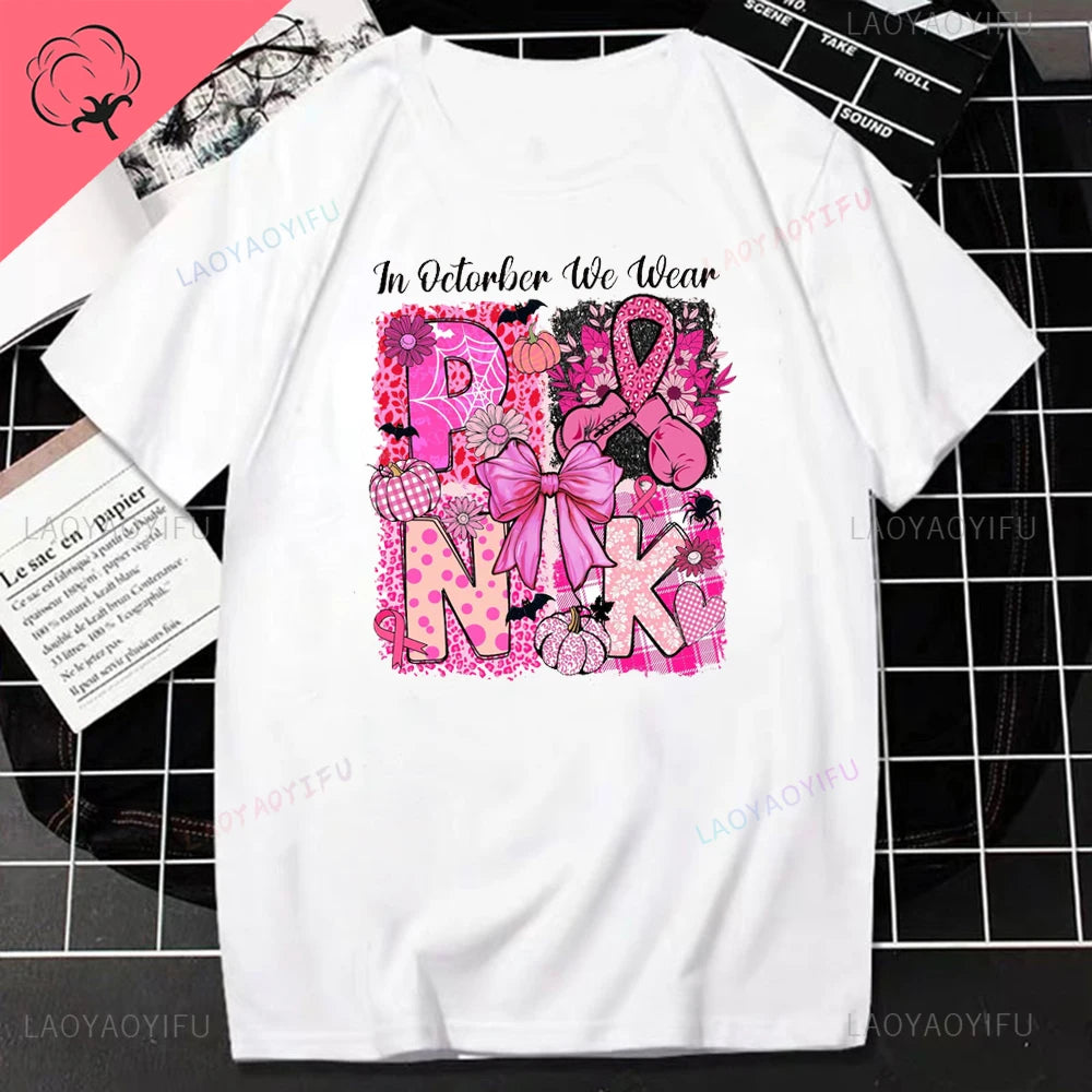 the WE WEAR PINK - In October We Wear Pink Halloween Breast Cancer Pumpkin Retro Halloween, Pink Ribbon Halloween Boxing Glove