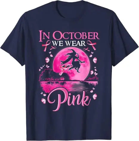 the PINK MOON - In October We Wear Pink Ribbon Witch Halloween Costume Breast Cancer T-Shirt for Women