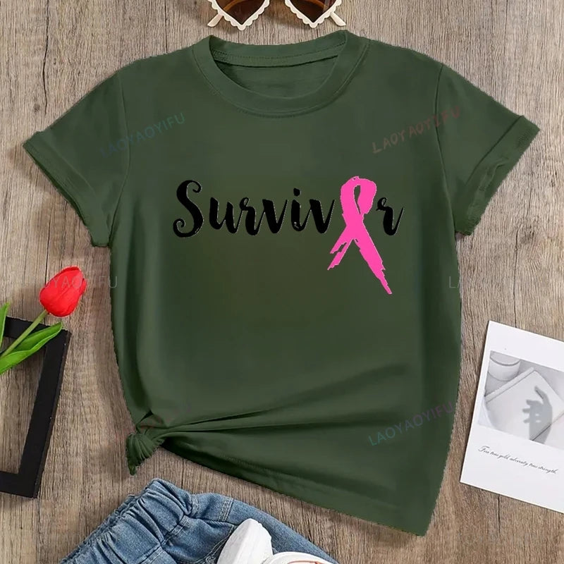 the SURVIVOR - Breast Cancer Awareness Printed T-Shirt Spring/Summer Casual Loose Tops