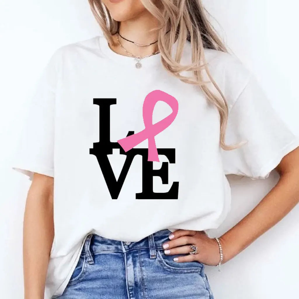 the OCTOBER COLLECTION - In October We Wear Pink Ghosts Cotton T-Shirt Breast Cancer Awareness Halloween T-Shirt Breast Cancer Support Tee