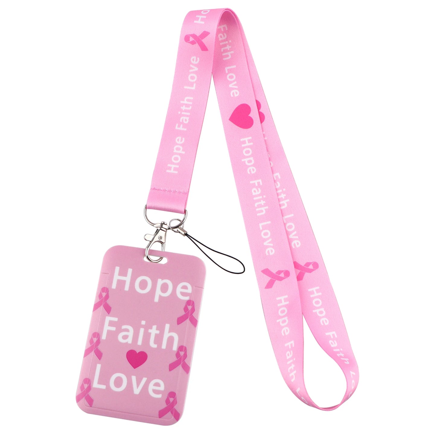 the LANYARD - Breast Cancer Awareness Symbols Card Holder Hope Faith Love Neck Strap Lanyards Keychain ID Credit Card Cover Hang Rope Lanyard