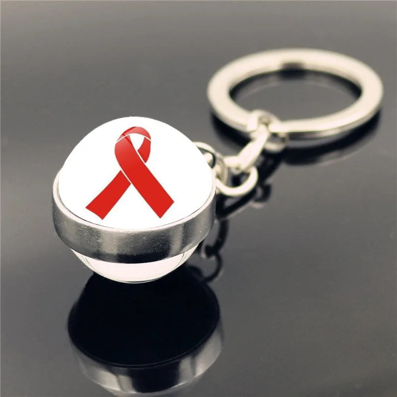 the RIBBON SPHERE - Pink Ribbon Breast Cancer Pendant Keychain