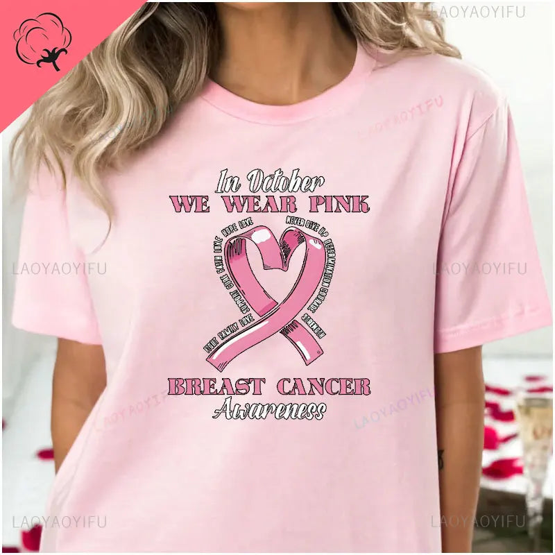 the DETERMINATION - In October We Wear Pink Breast Cancer Awareness T-Shirt Inspirational Quote Graphic Tee