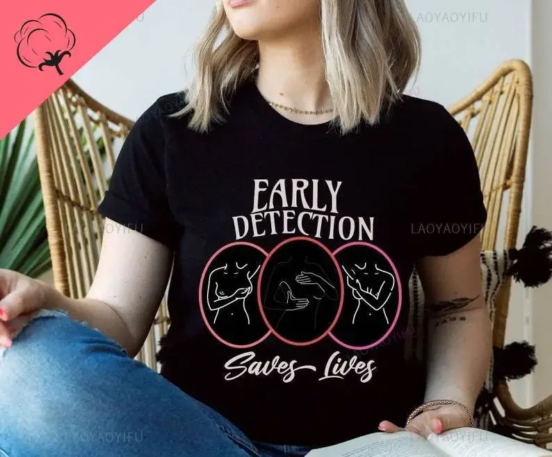 the EARLY DETECTION - Early Detection Saves Lives Cancer Survivor Cotton Woman T-Shirt Breast Cancer Awareness
