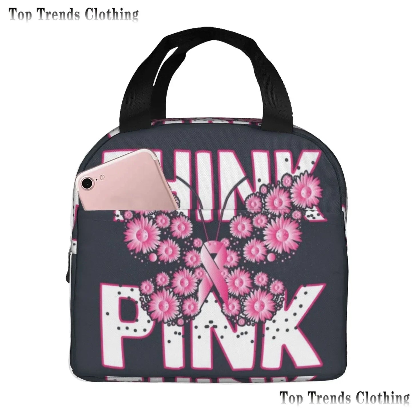 the BOOBIE BAG - Pink Ribbon Breast Cancer Awareness Flag Insulated Lunch Bag