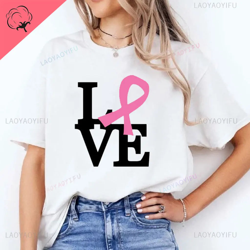 the OCTOBER COLLECTION - In October We Wear Pink Ghosts Cotton T-Shirt Breast Cancer Awareness Halloween T-Shirt Breast Cancer Support Tee