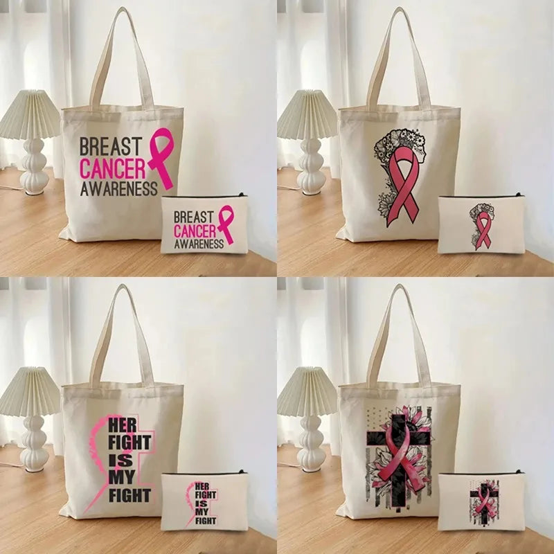 the TOTER - Pink Breast Cancer Awareness Printed Tote Women's Fashion