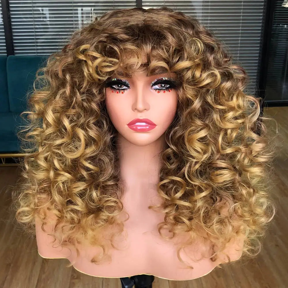 the CURLY SUE - Red Ginger Wig for Women, Long Curly Wave Wigs with Bangs, Copper Synthetic Wig, Natural Cosplay Party Heat Resistant Hair