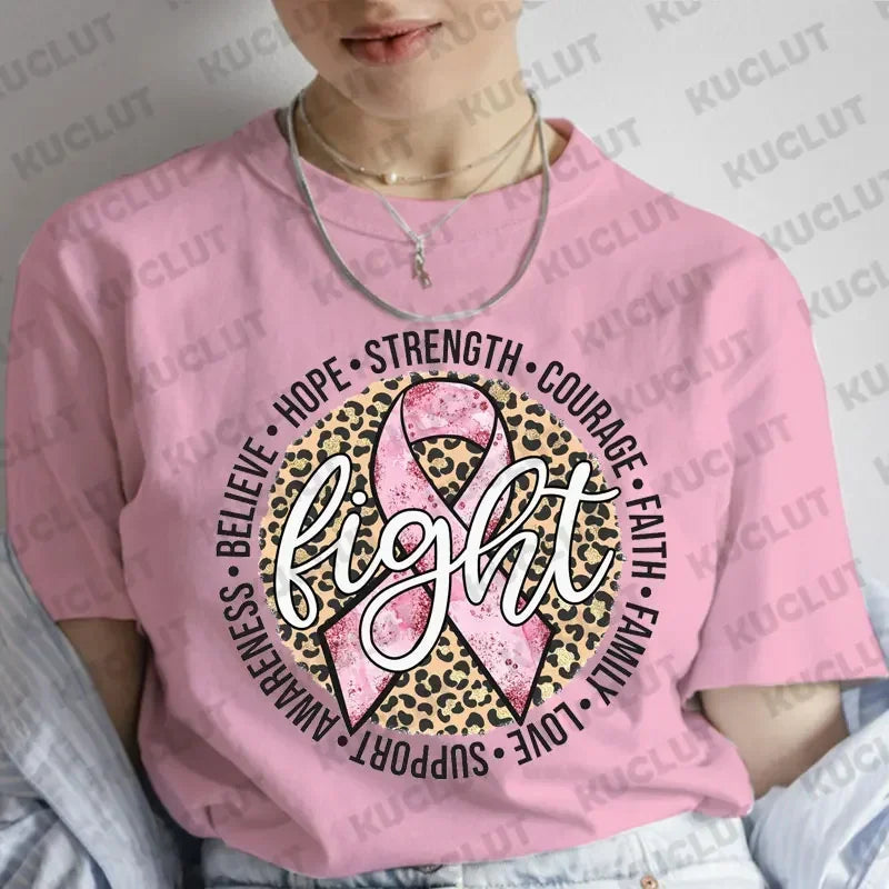 the FIGHT RIBBON - Fight Breast Cancer T-Shirts Pink Cancer Ribbon T-Shirts Leopard Breast Cancer Awareness Clothing