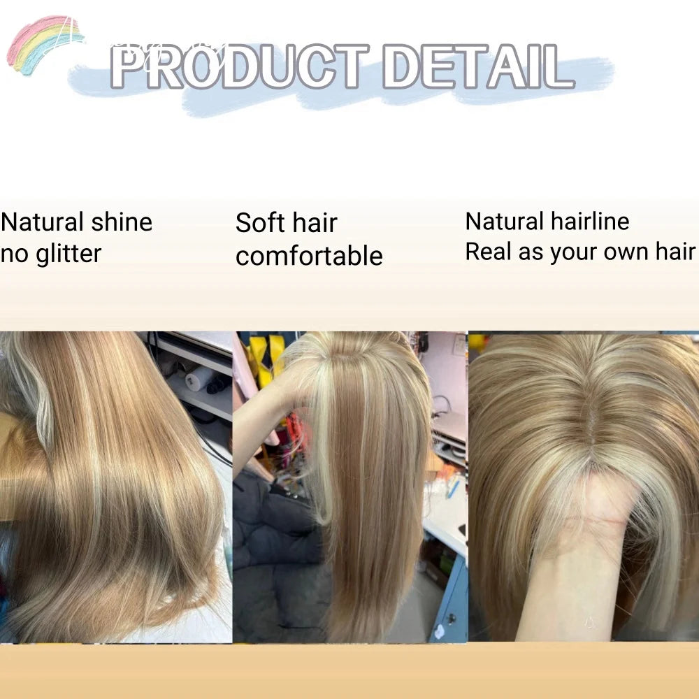 the STRAIGHT UP - Blonde Wig for Women, Long Straight Blonde Brown Wig, Asian American Lace Front Synthetic Wig for Daily Use Cosplay Ombre