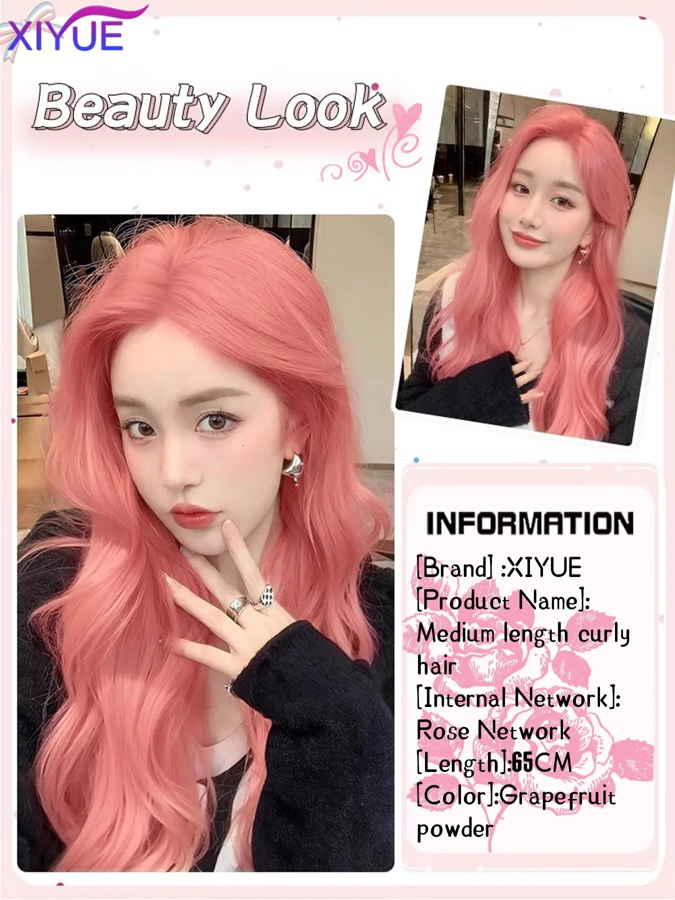 the PINKY - Orange/Pink Wig Long Wavy Synthetic Wigs, Middle Part Natural Wave Wig, Heat Resistant Cosplay Party Daily Hair Wig