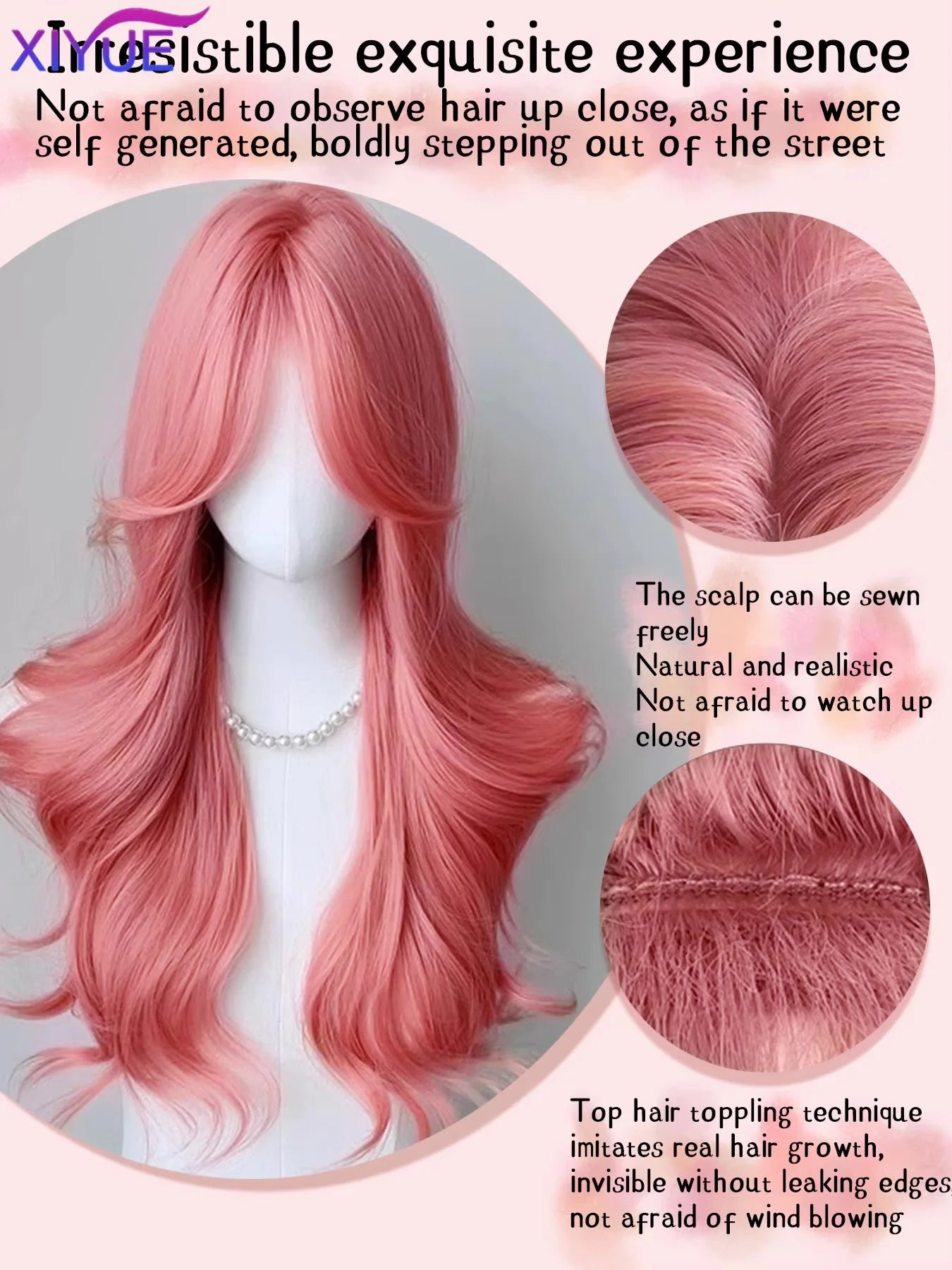 the PINKY - Orange/Pink Wig Long Wavy Synthetic Wigs, Middle Part Natural Wave Wig, Heat Resistant Cosplay Party Daily Hair Wig