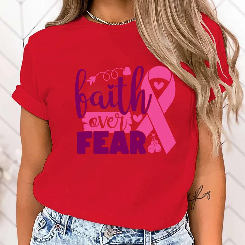 the FAITH OVER FEAR - Breast Cancer Awareness Faith Over Fear Graphic T-Shirt for Women