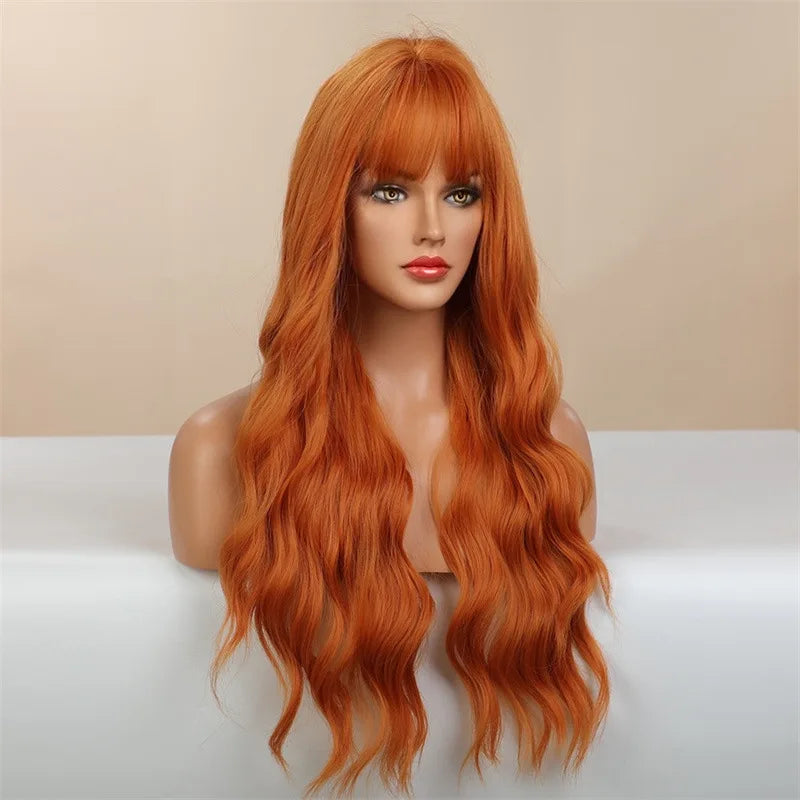 the GINGER - New Fashion Wig Female Long Curly Hair, Orange Big Wave Synthetic Fiber High Temperature Silk Wig - Full Head Cover