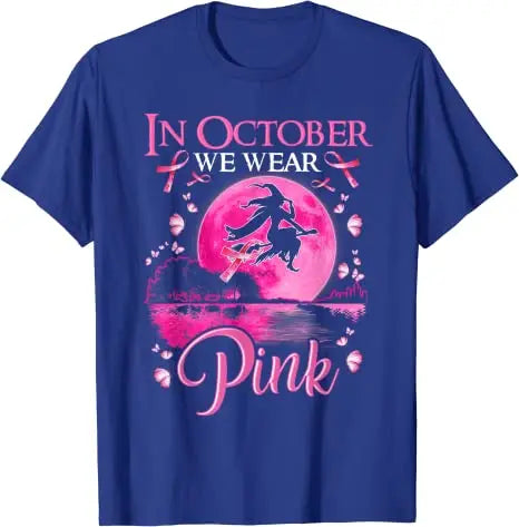 the PINK MOON - In October We Wear Pink Ribbon Witch Halloween Costume Breast Cancer T-Shirt for Women
