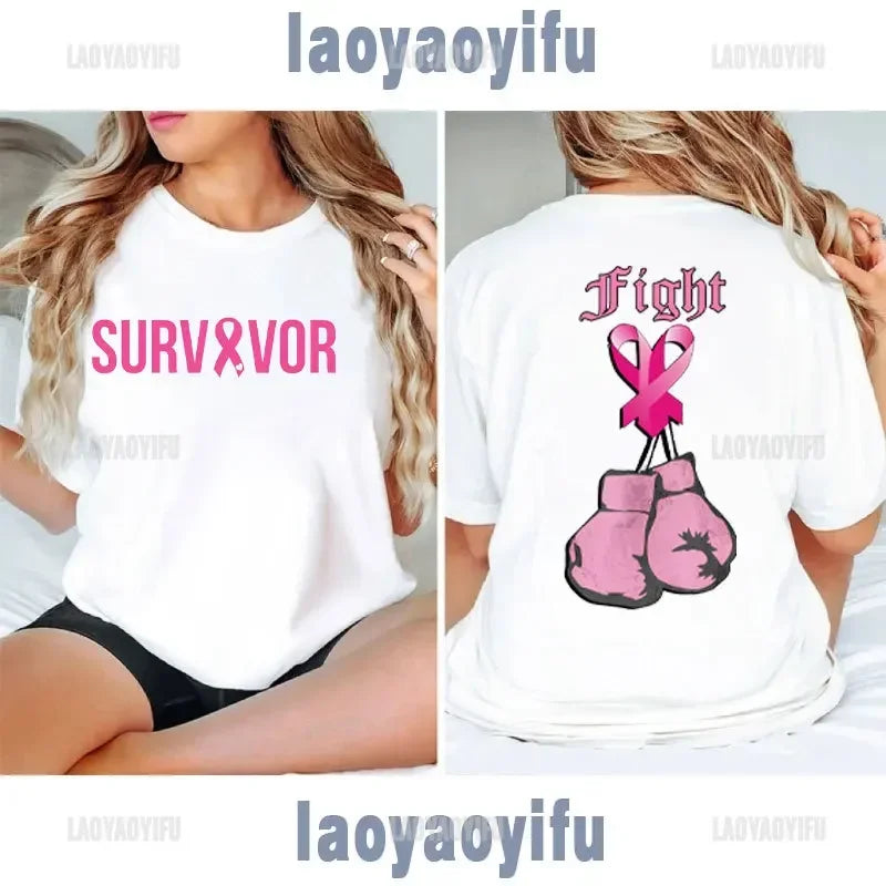 the CANCER SURVIVOR CLUB - Pink Ribbon Woman T-Shirt Breast Cancer Awareness Go Pink for October Inspirational Quote FIGHT Survivor Gifts Graphic T Shirts