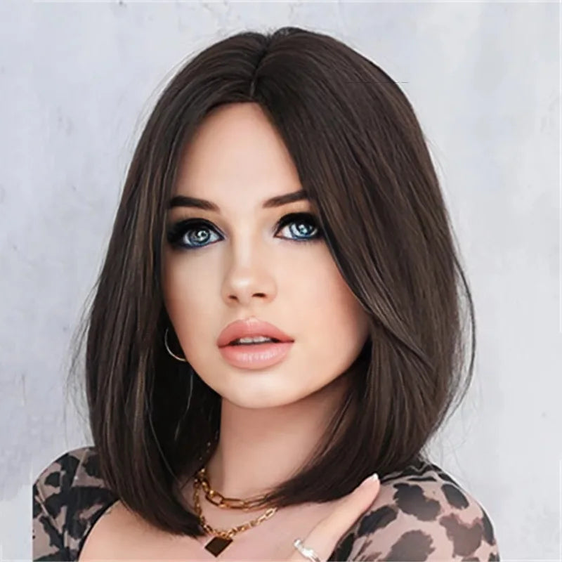 the JACQUELINE - Synthetic Fiber Fashion Wig, Female Shoulder Length Trim Face Short Straight Hair High Temperature Silk Full Head Cover