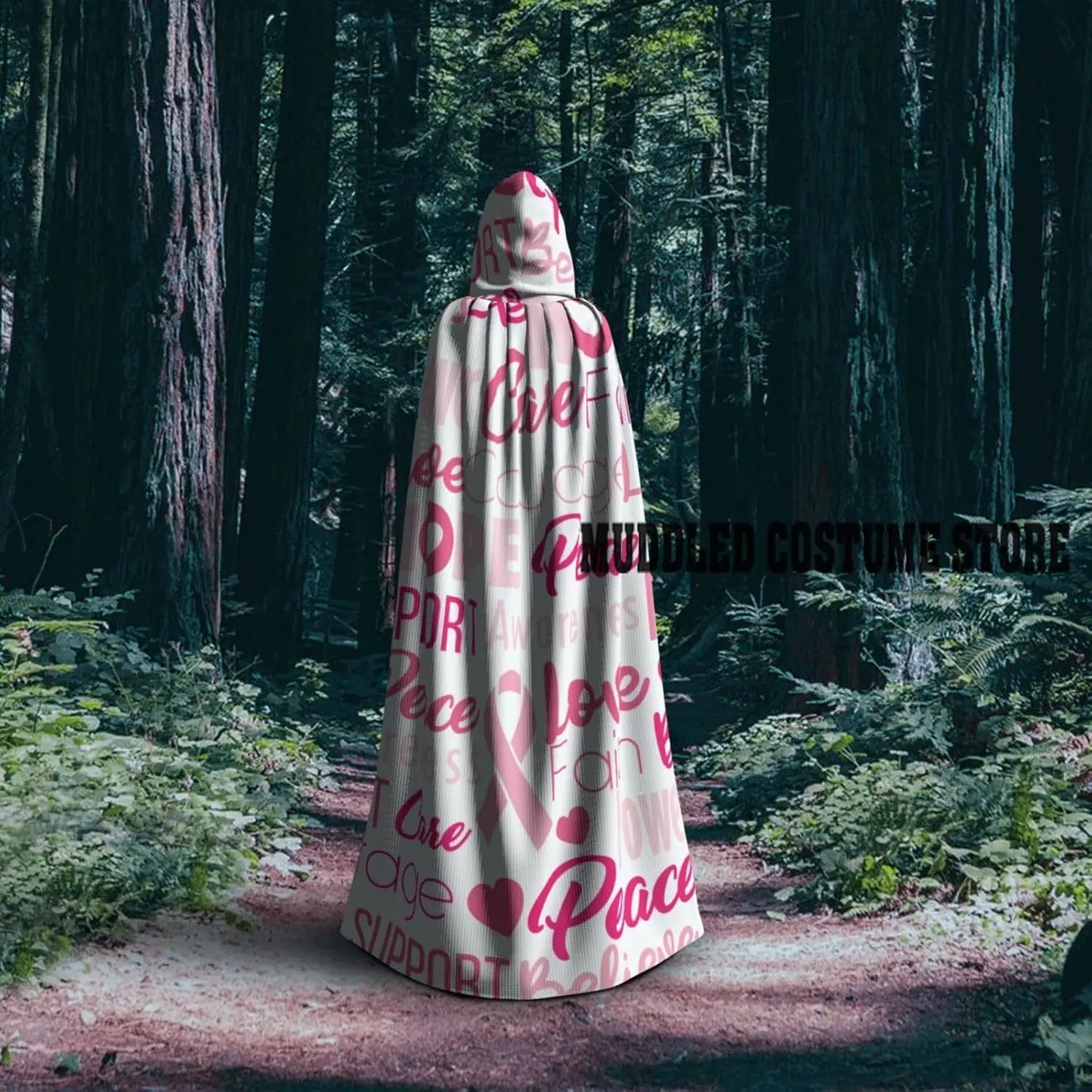 the PINK CAPE - Breast Cancer Pink Ribbons Awareness, Unisex Adults Hooded Cosplay Costume Robe Cloak